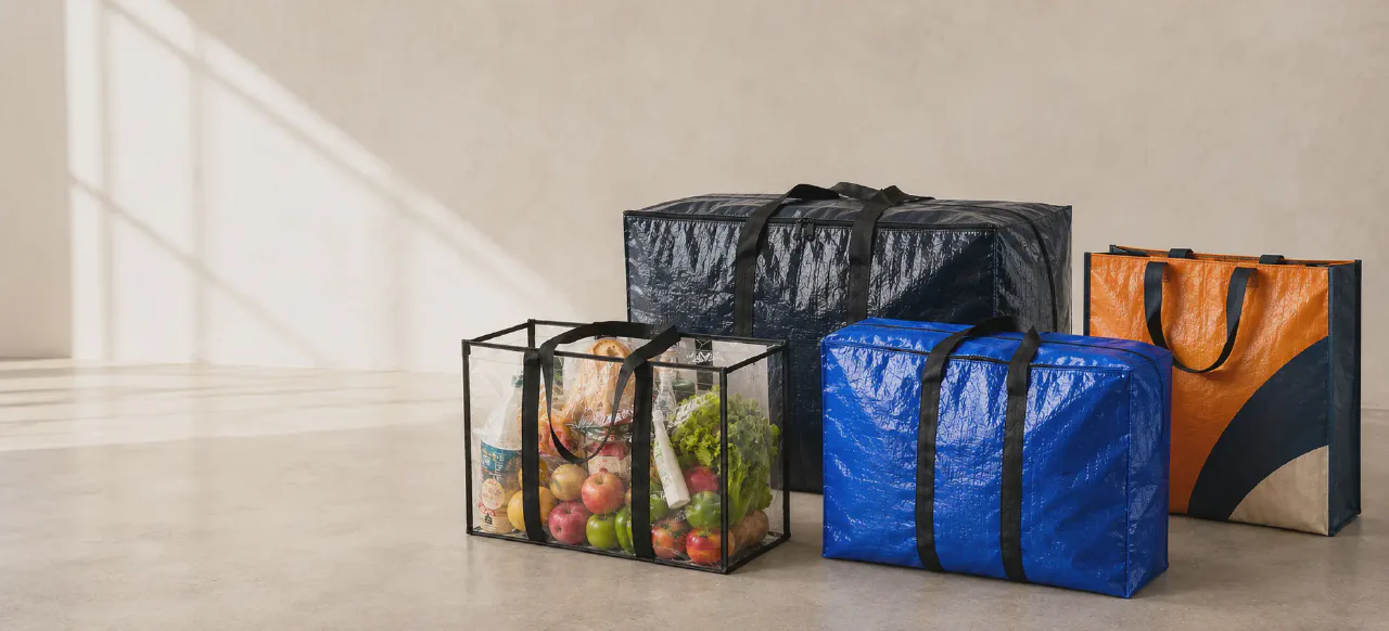 Custom clear grocery, laminated shopping and heavy-duty PP woven moving bags